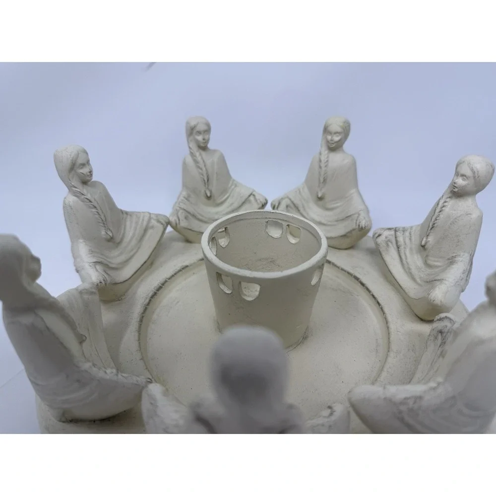 Circle Of 7 Friends Wise Women  Candle Holder Ceramic Decor